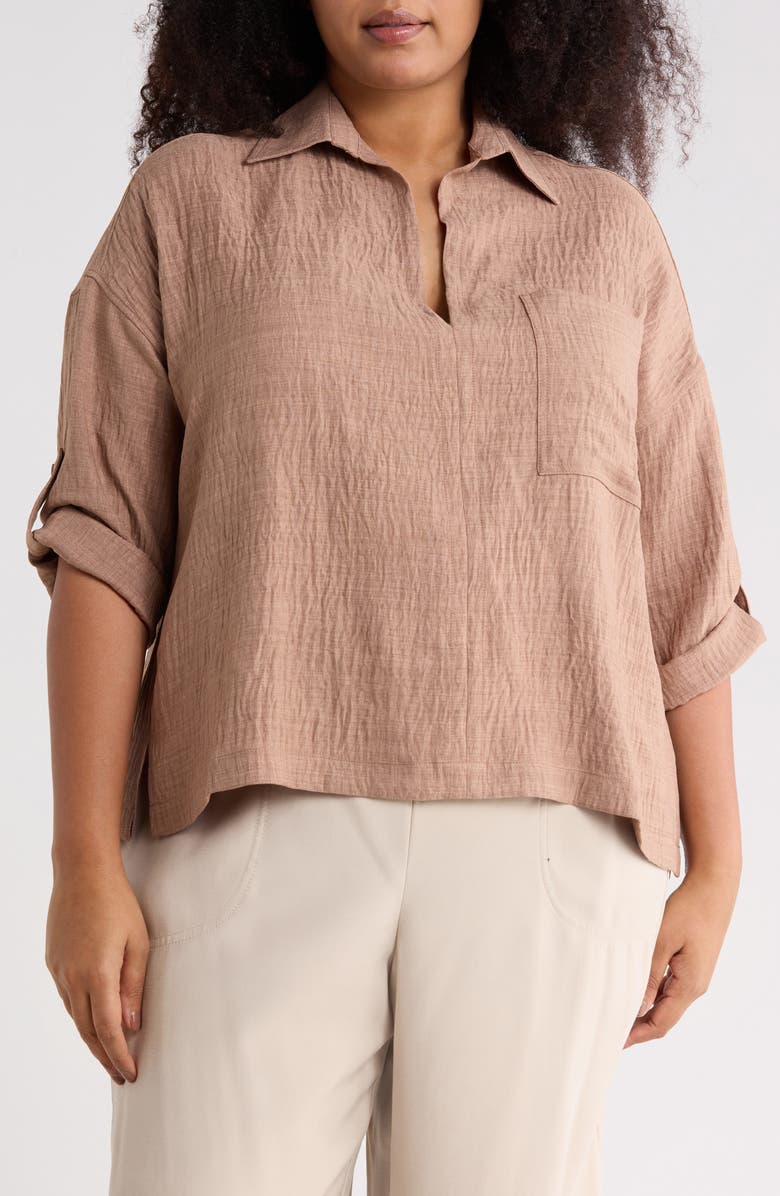 MAX STUDIO Roll Tab Sleeve Popover Top, Main, color, Heather Mushroom