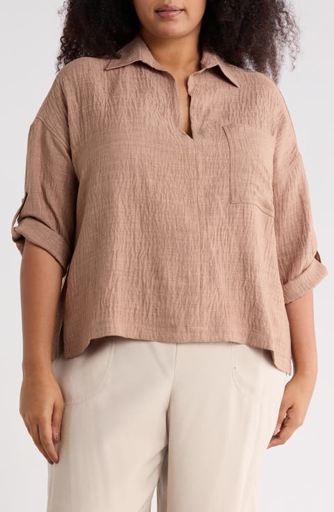 Roll Tab Sleeve Popover Top (Plus)