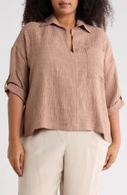MAX STUDIO Roll Tab Sleeve Popover Top