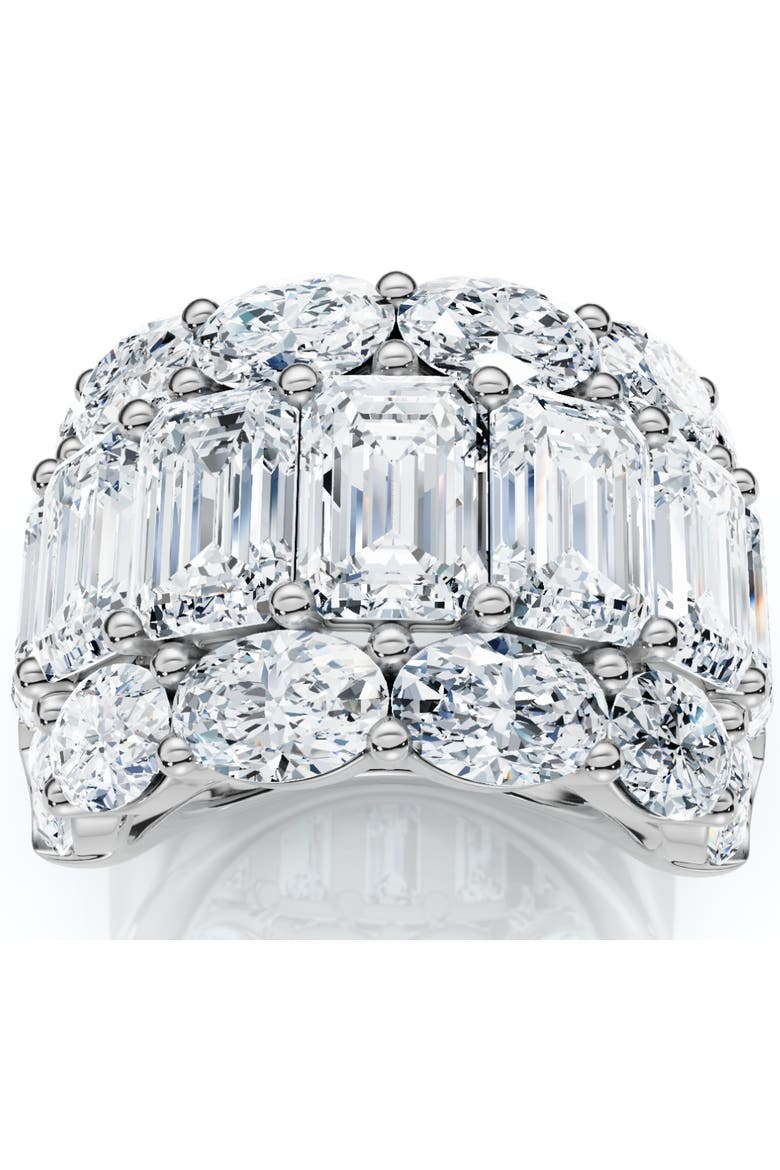 12.30Ct Diamond Wide Fashion Ring Emerald & Oval Cut Gold Lab Grown Band, Main, color, 10k White Gold