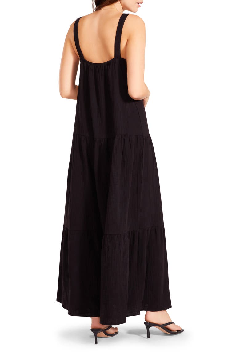 Arianna Sleeveless Tiered Cotton Maxi Dress, Alternate, color, BLACK