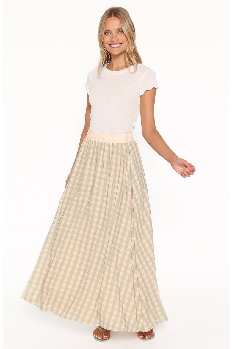 Daroda Gingham Midi Circle Skirt, Alternate, color, GREEN/ PINK GINGHAM