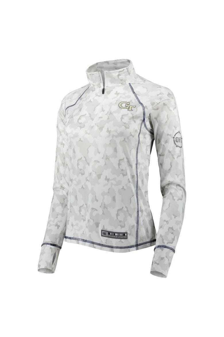 Women's Colosseum White Georgia Tech Yellow Jackets OHT Military Appreciation Officer Arctic Camo Fitted Lightweight 1/4-Zip Jacket, Alternate, color, White