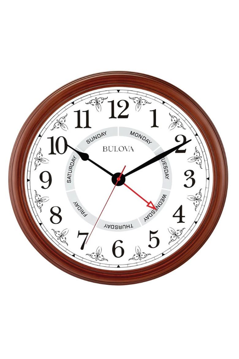 Daily Wall Clock, 18" Diameter, Brown Cherry, Main, color, Brown Cherry