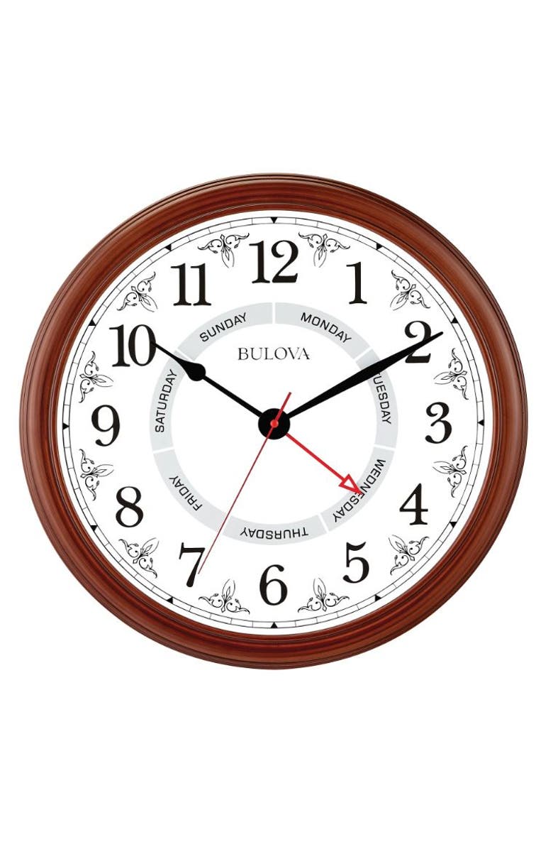 Bulova Clocks Daily Wall Clock, 18" Diameter, Brown Cherry, Main, color, Brown Cherry