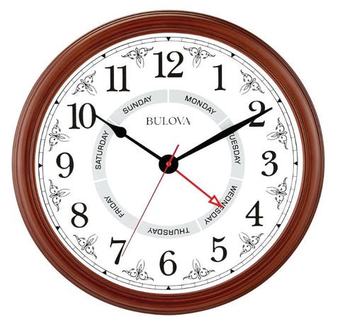 Daily Wall Clock, 18" Diameter, Brown Cherry