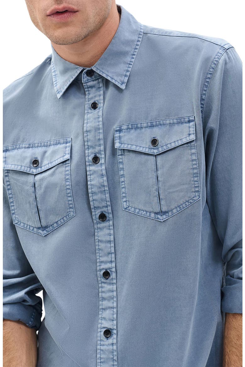 Finch Cotton & Lyocell Military Button-Up Shirt, Alternate, color, WASHED LIGHT BLUE