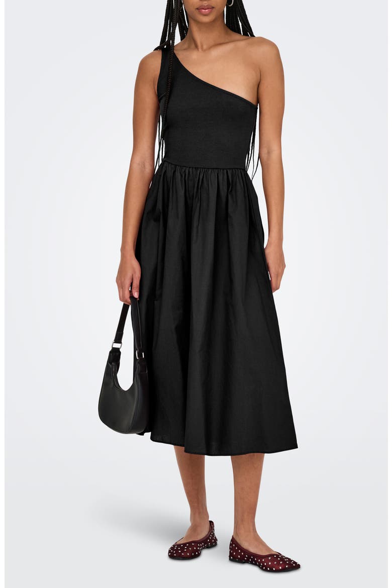 Iris life One-Shoulder Midi Dress, Main, color, BLACK