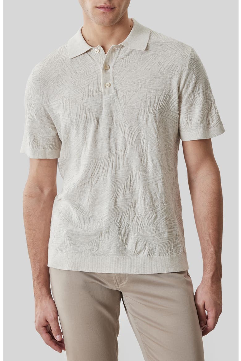 Jorik Leaf Jacquard Polo Sweater, Main, color, MOONSTONE