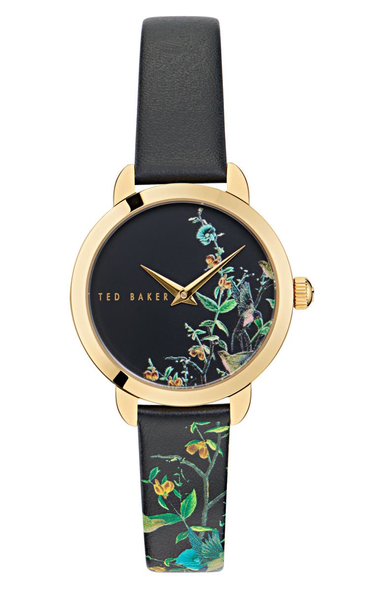 Ted Baker London Floral Watch, 14mm, Main, color, Black