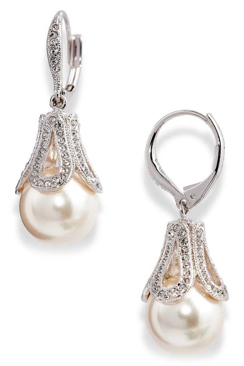 Imitation Pearl Drop Earrings, Alternate, color, WHITE PEARL