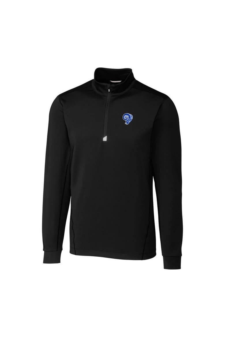 Men's Cutter & Buck Black Los Angeles Rams Throwback Logo Traverse Stretch Quarter-Zip Pullover Top, Alternate, color, Black