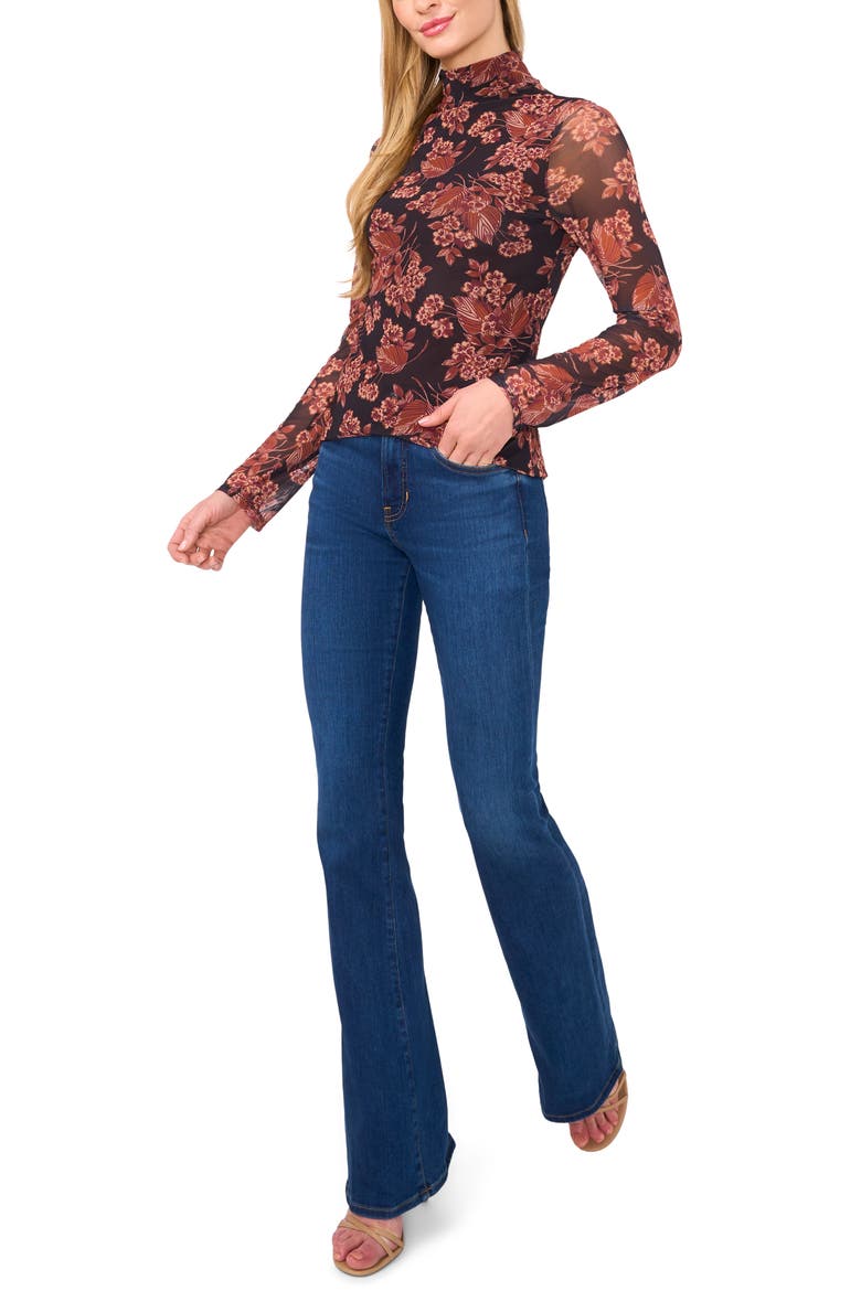 Floral Mesh Turtleneck, Alternate, color, LEATHER BROWN
