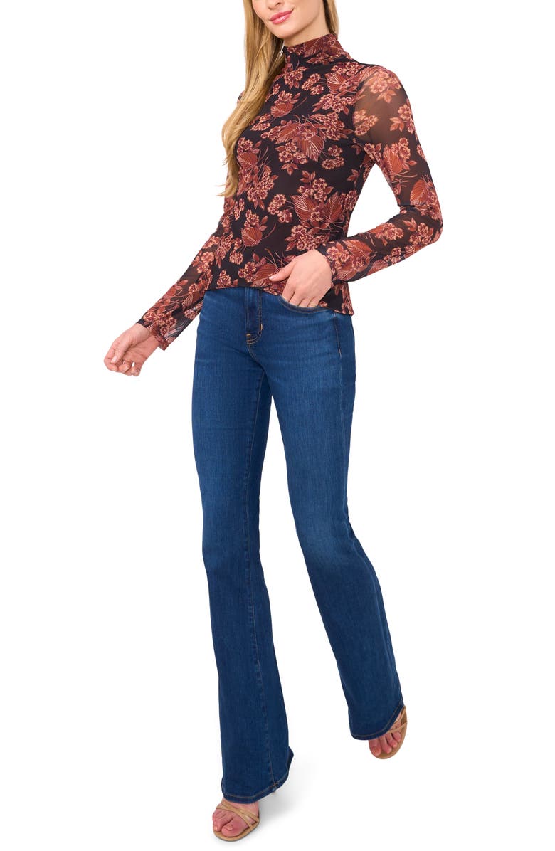 Ted Baker Floral Mesh Turtleneck, Alternate, color, Leather Brown