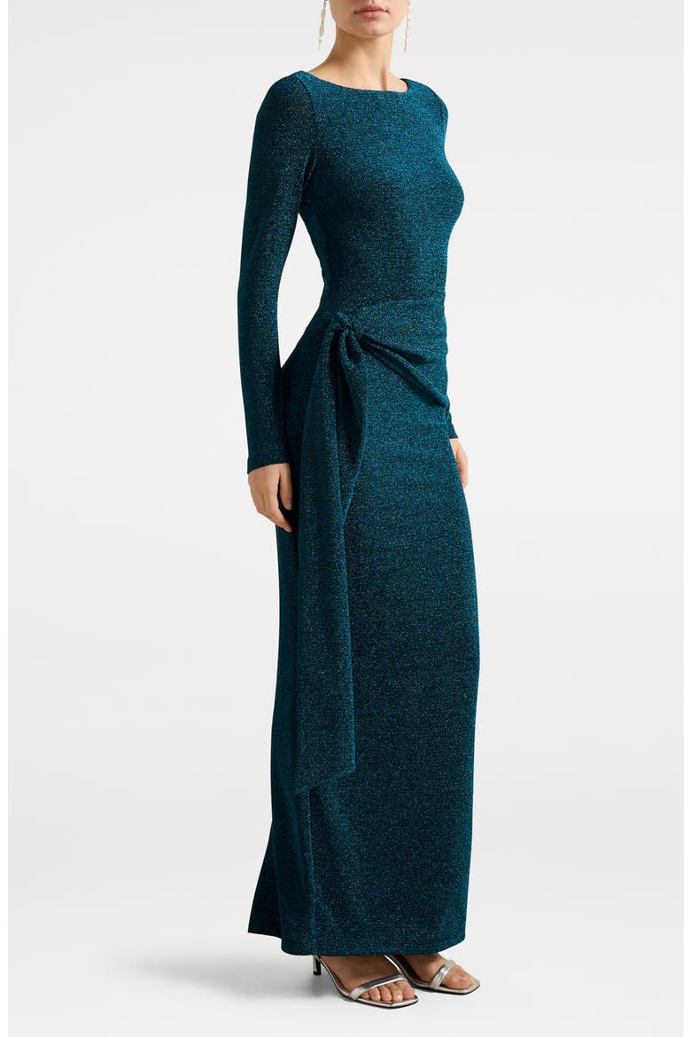 Eden Metallic Side Tie Gown, Alternate, color, BLUE