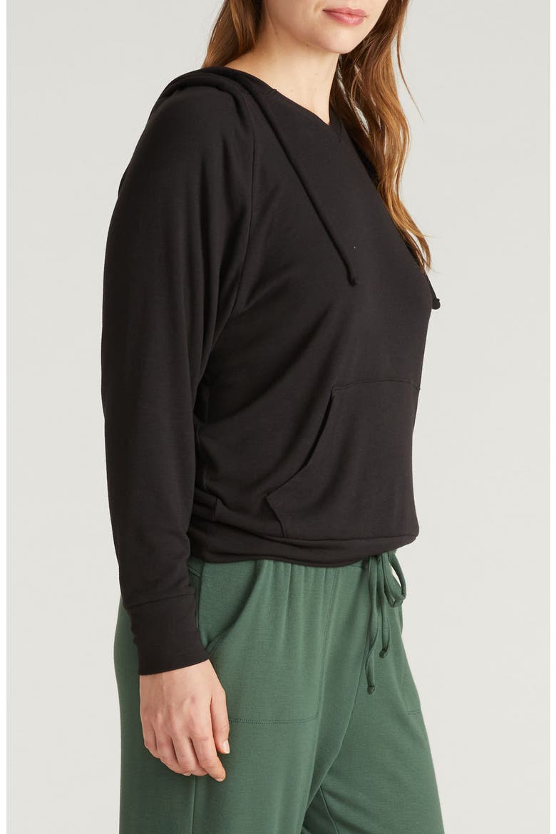 Travel Knit V-Neck Hoodie, Alternate, color, BLACK