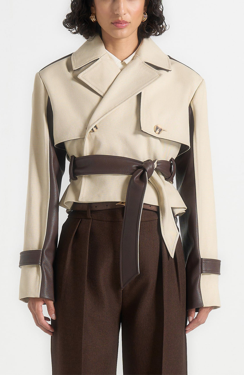 Manière De Voir Lelia Cropped Gabardine Trench Coat With Belt, Alternate, color, Beige