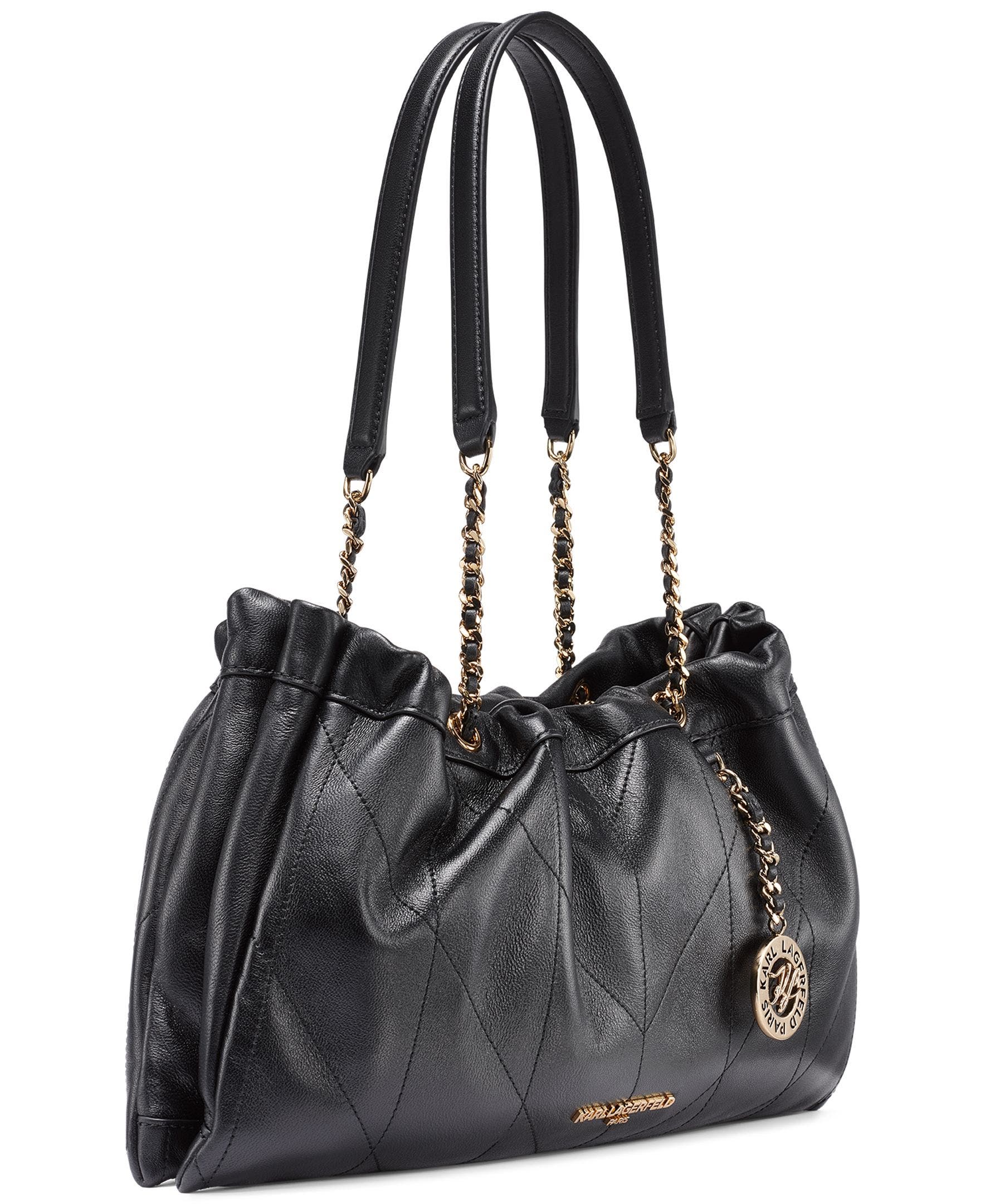 KARL LAGERFELD PARIS Amandine Leather  Shoulder, Alternate, color, Black/Gold