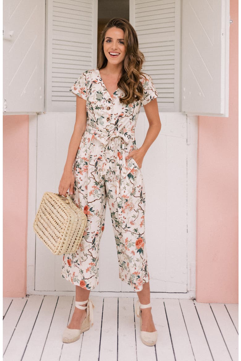 Sophia Button Front Jumpsuit, Alternate, color, IVORY/ CORAL