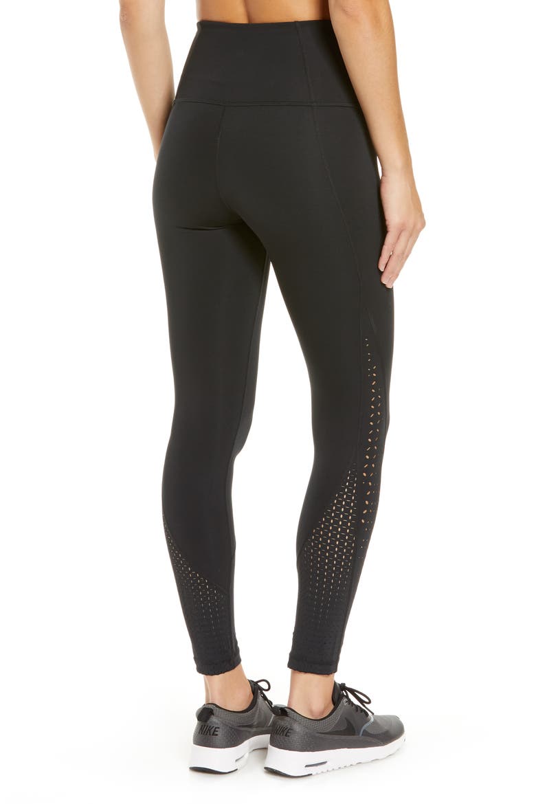Nova High Waist Perforated Ankle Leggings, Alternate, color, BLACK