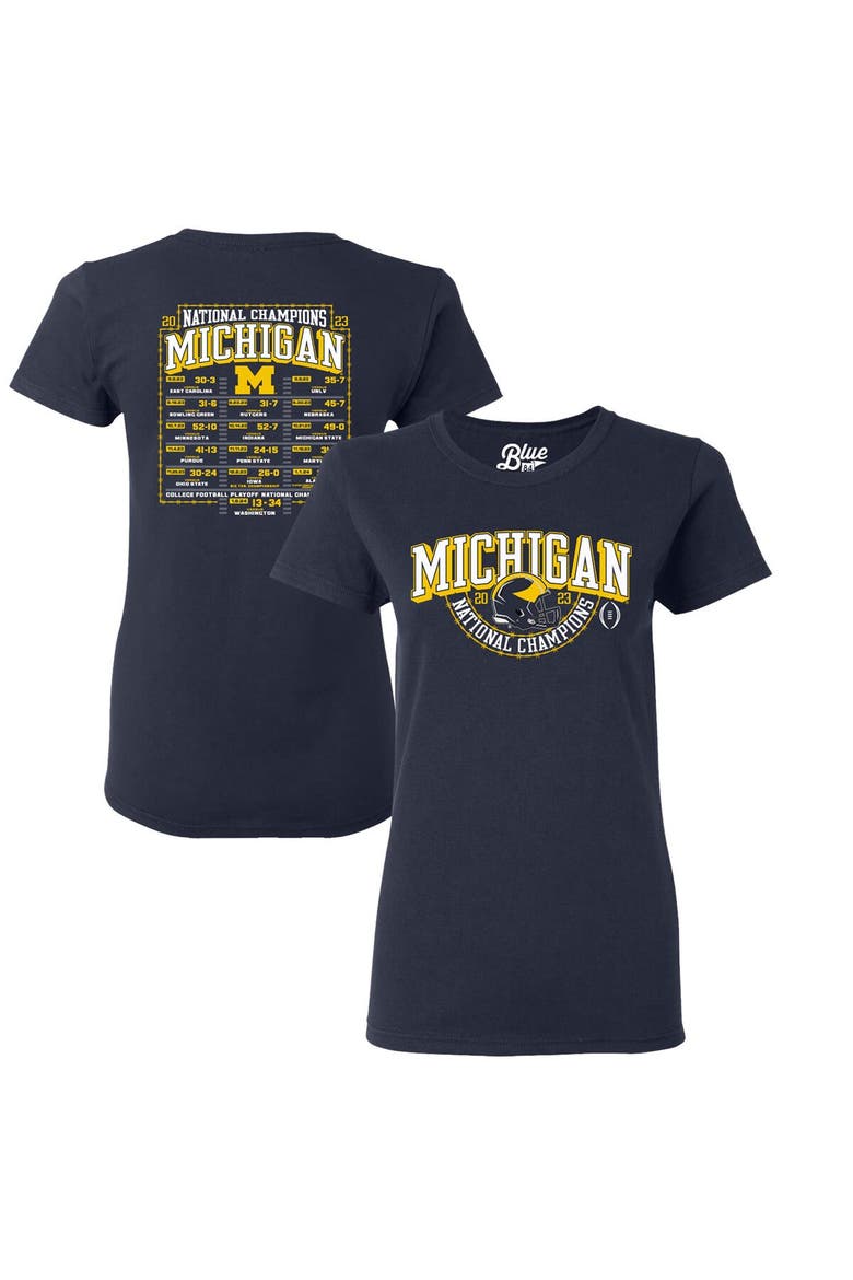 Women's Blue 84  Navy Michigan Wolverines College Football Playoff 2023 National Champions Gold Dust Schedule T-Shirt, Main, color, Navy