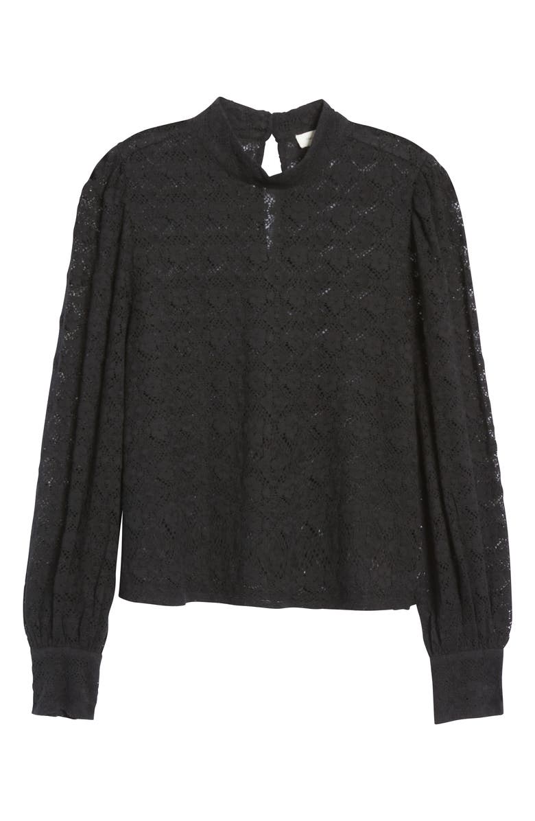 Treasure & Bond Semisheer Mock Neck Long Sleeve Lace Blouse, Alternate, color,