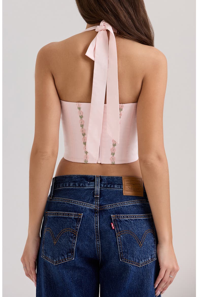 Demi Embroidered Tie Front Corset, Alternate, color, PINK