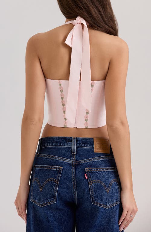 House Of Cb Demi Embroidered Tie Front Corset In Pink