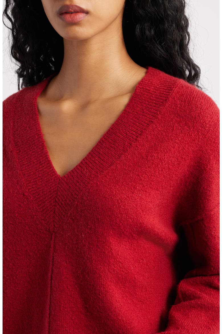 Calina Deep V-Neck Sweater, Alternate, color, WILD CRANBERRY