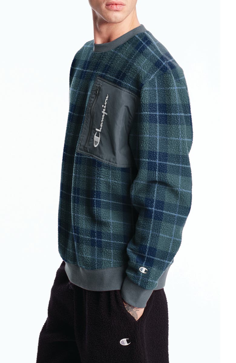 Champion Plaid Fleece Crewneck Sweatshirt, Alternate, color,