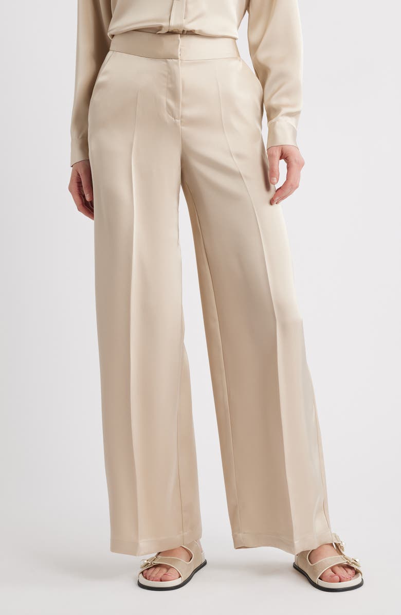 Tahari ASL Wide Leg Satin Pants, Main, color, Sand