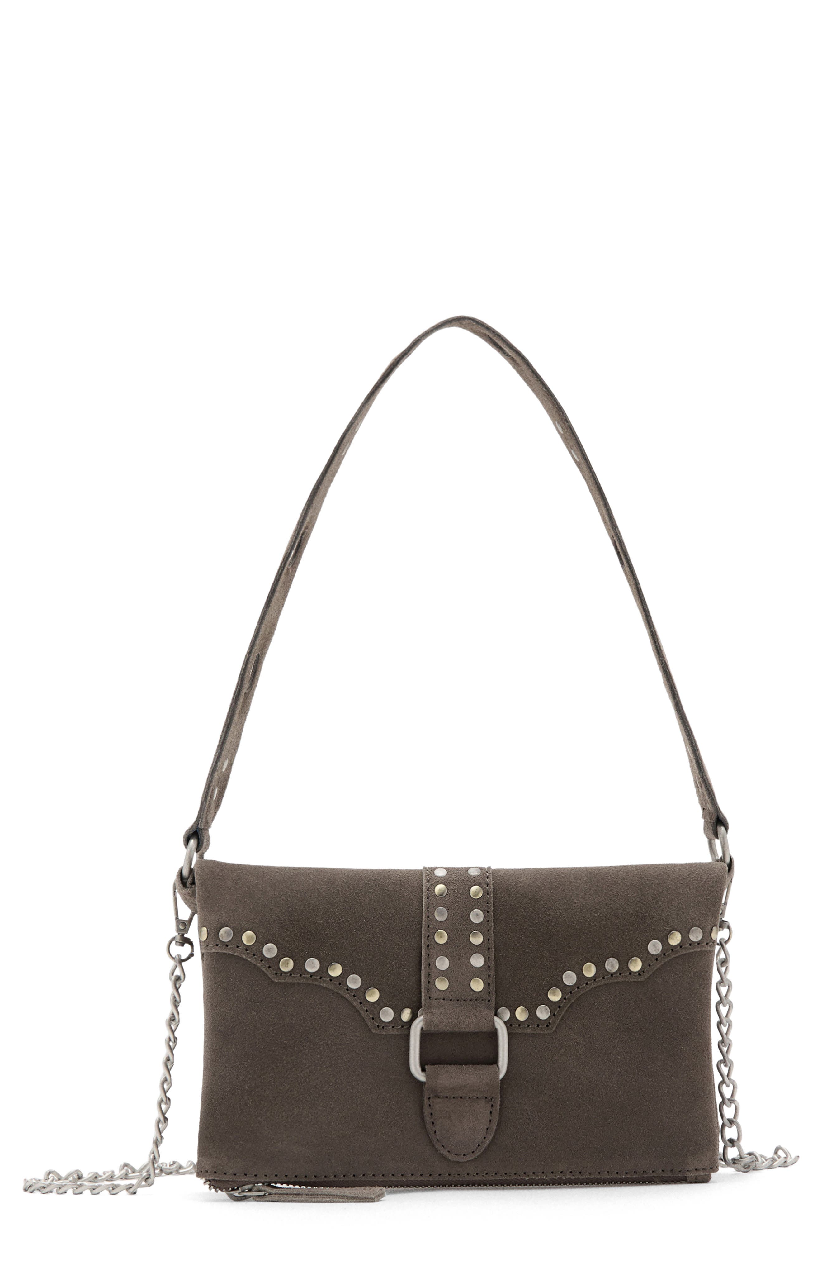 MANGO TEEN Stud Faux Leather Crossbody Bag, Main, color, Charcoal