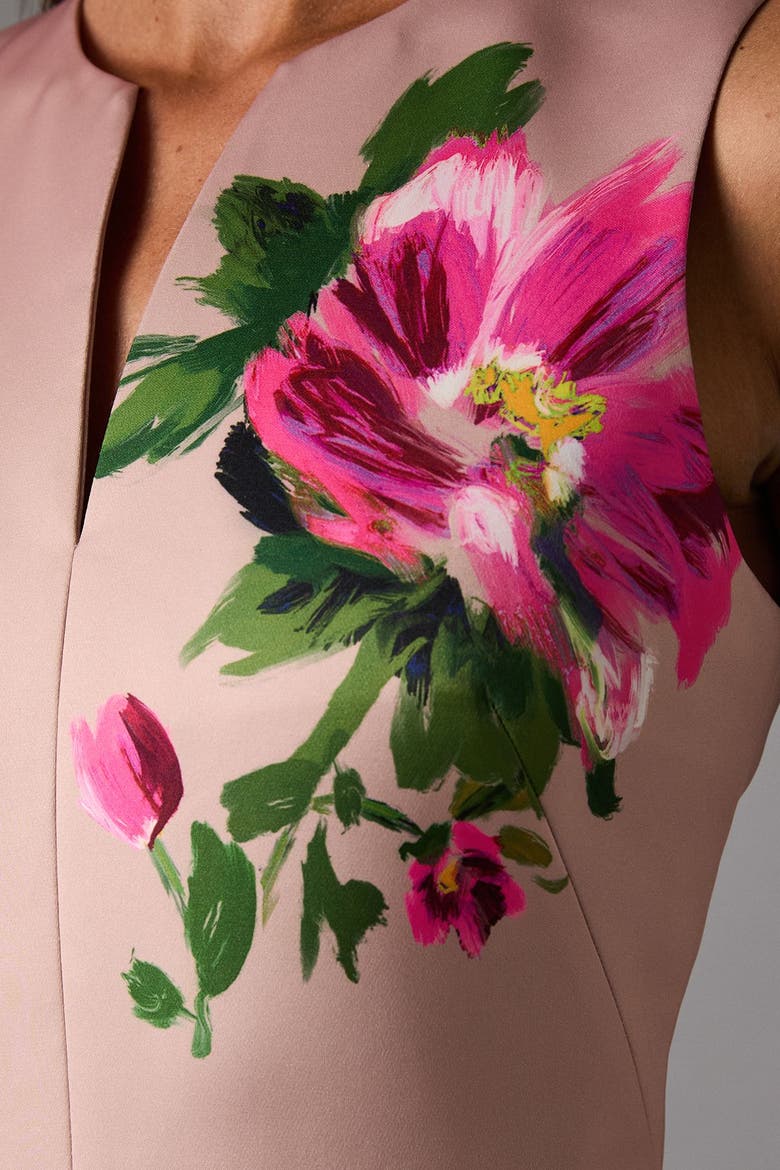 Notch Neck Placement Print Midi Dress, Alternate, color, Blush
