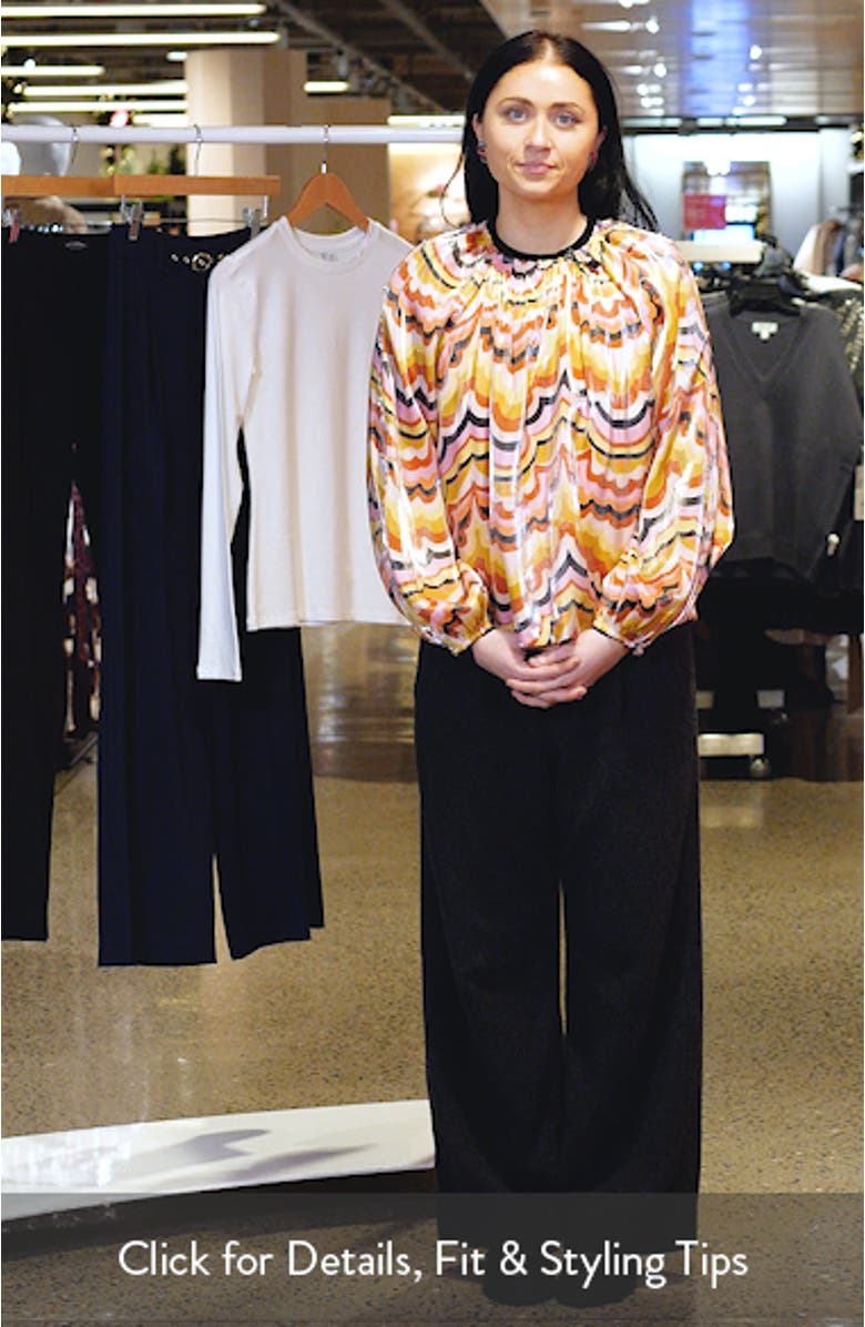 Oriana Wave Print Satin Blouse, sales video thumbnail