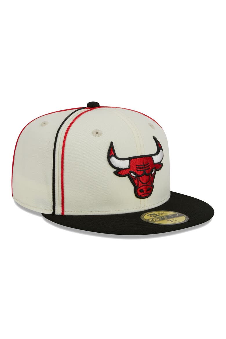 Men's New Era Cream/Black Chicago Bulls Piping 2-Tone 59FIFTY Fitted Hat, Alternate, color, Cream