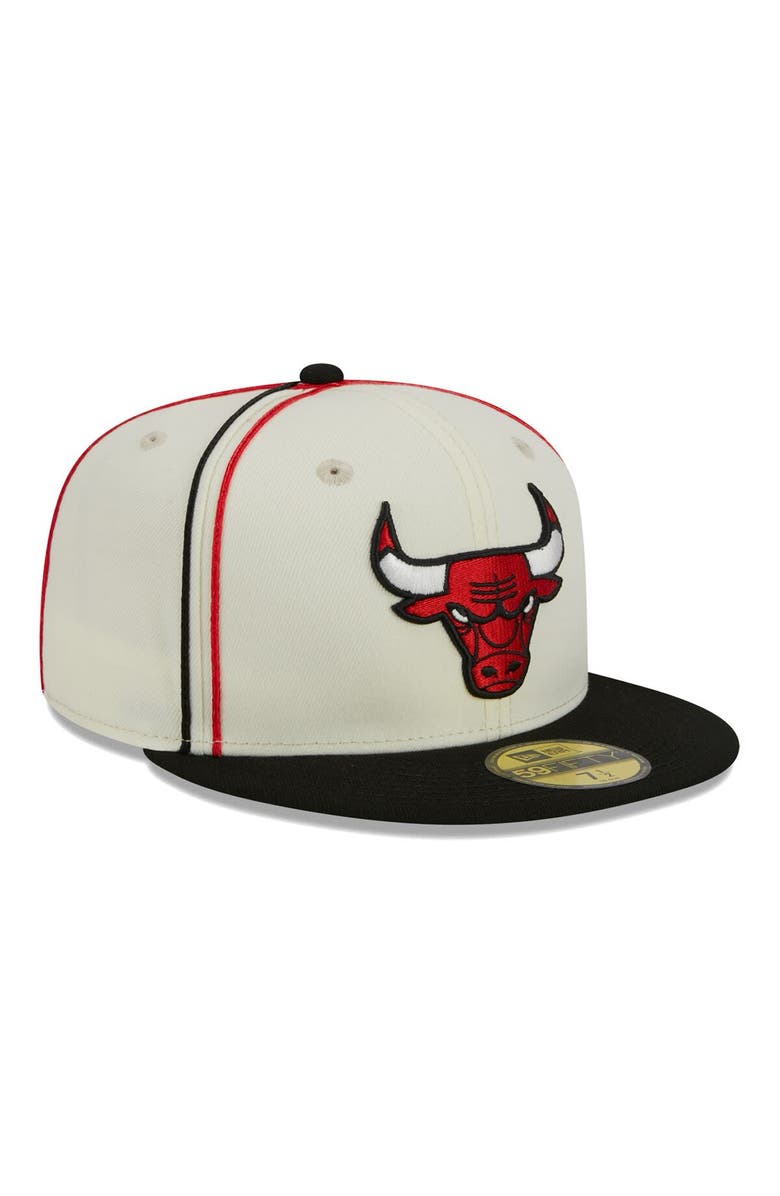 New Era Men's New Era Cream/Black Chicago Bulls Piping 2-Tone 59FIFTY Fitted Hat, Alternate, color, 
