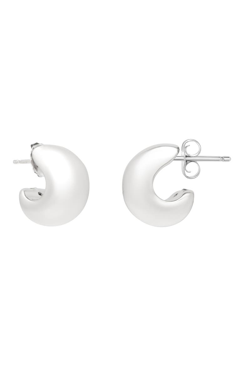 Rhodium Plated Sterling Silver Puffed Three-Quarter Hoop Earrings, Main, color, RHODIUM WHITE