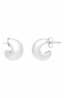 KARAT RUSH Rhodium Plated Sterling Silver Puffed Three-Quarter Hoop Earrings