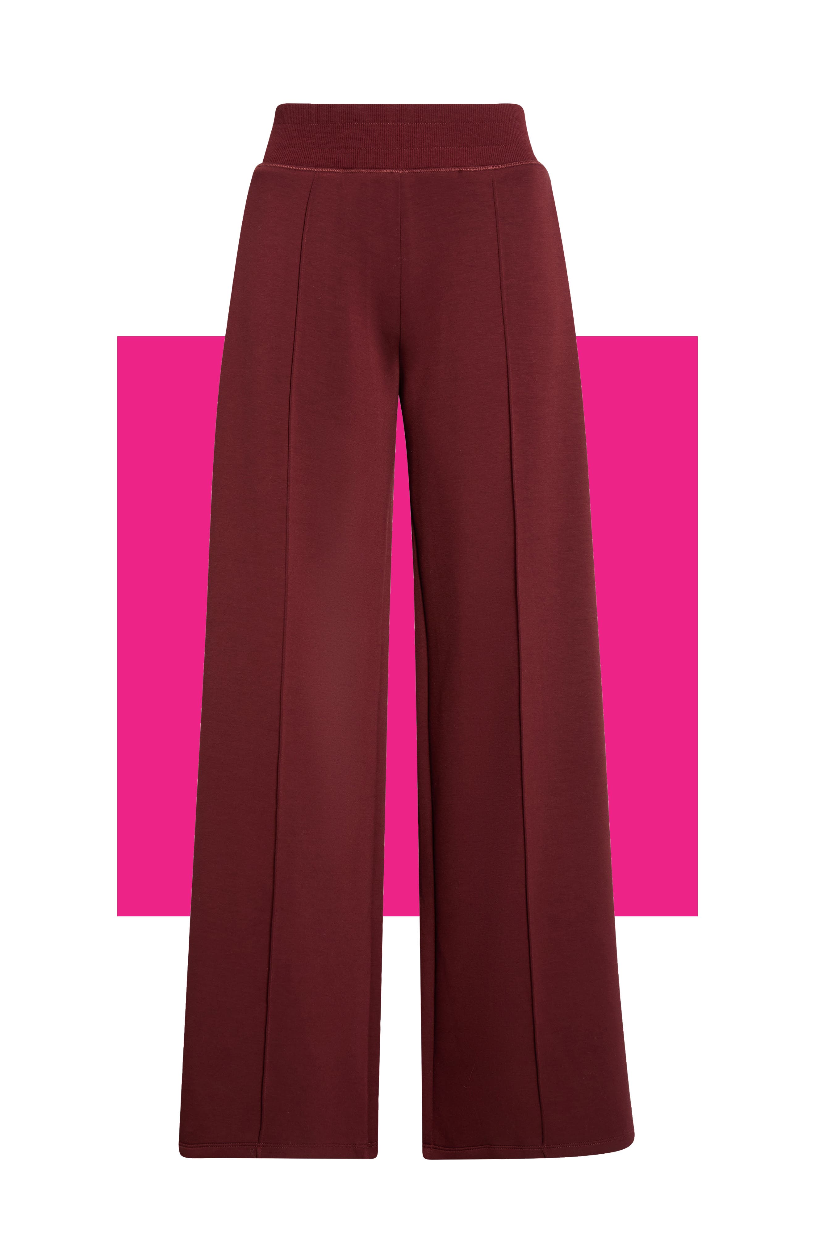Theo And Spence Pleated Wide Leg Knit Pants In Burgundy