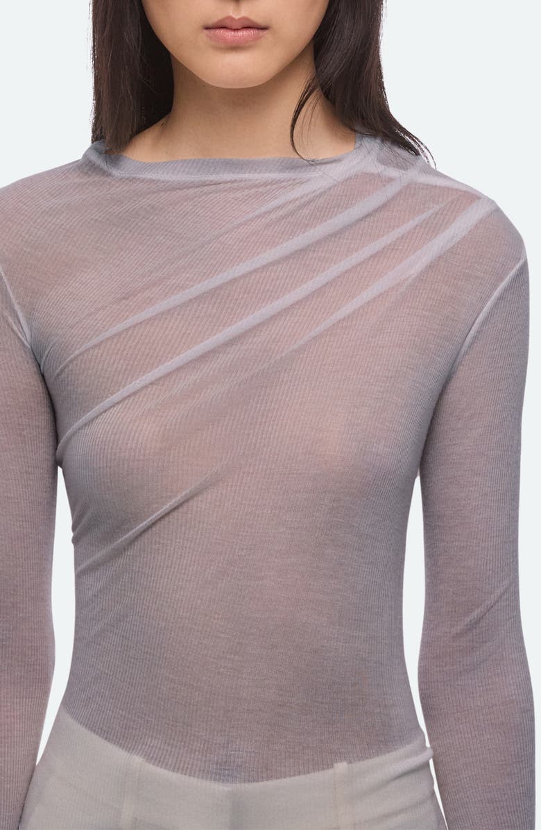 Helmut Lang Twist Long Sleeve Sheer Top, Alternate, color, Dark Grey