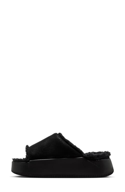 Nike Calm Elevation Faux Fur Lined Platform Slide In Black