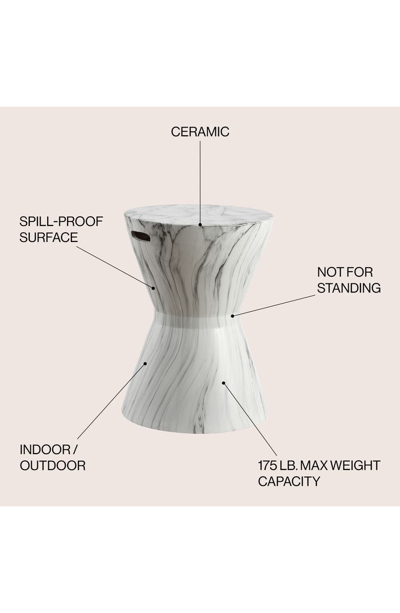 JONATHAN Y African Drum 17.3" White Marble Finish Ceramic Garden Stool, Alternate, color, White Marble Finish