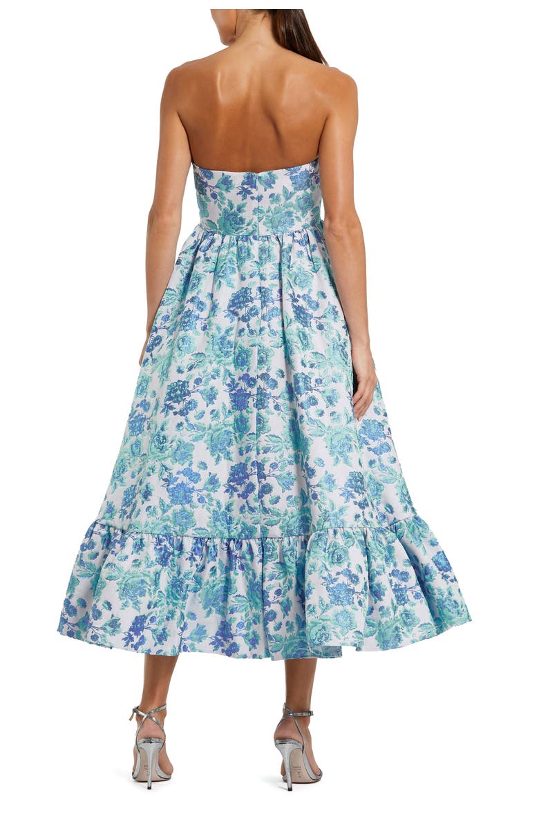 Mac Duggal Floral Brocade Strapless A Line Midi Dress, Alternate, color, Blue Multi