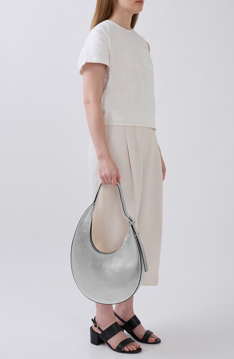 behno Medium Ina Metallic Leather Crescent Shoulder Bag, Alternate, color, Silver