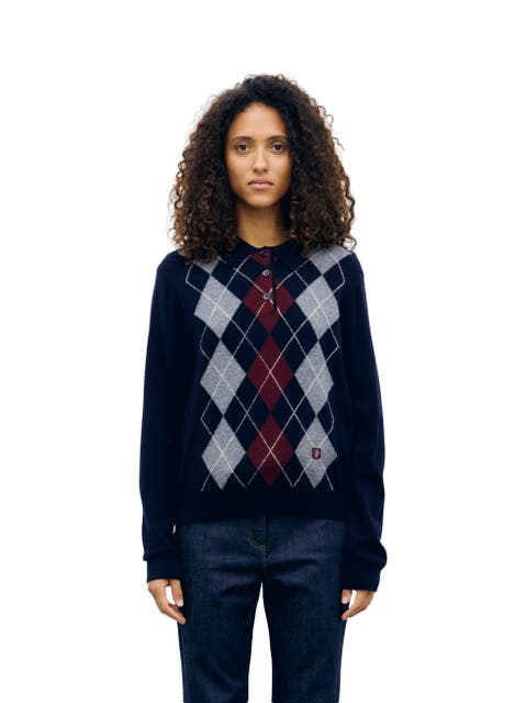 Rena Argyle Polo Knit Jumper