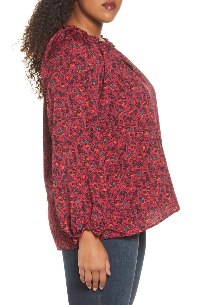 Regina Ruffle Neck Blouse, Alternate, color, DEEP BERRY DITSY