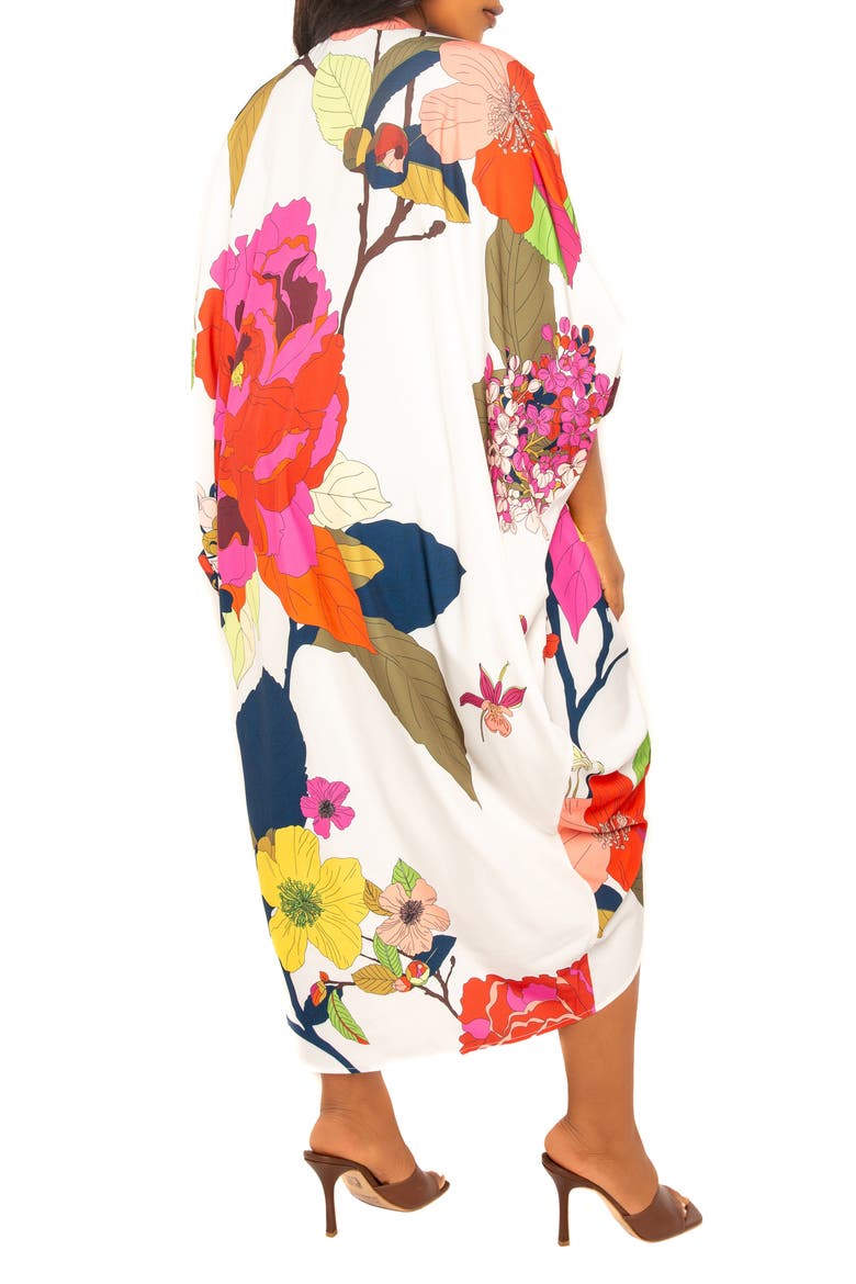 Print Cinch Waist Caftan Dress, Alternate, color, WHITE MULTI