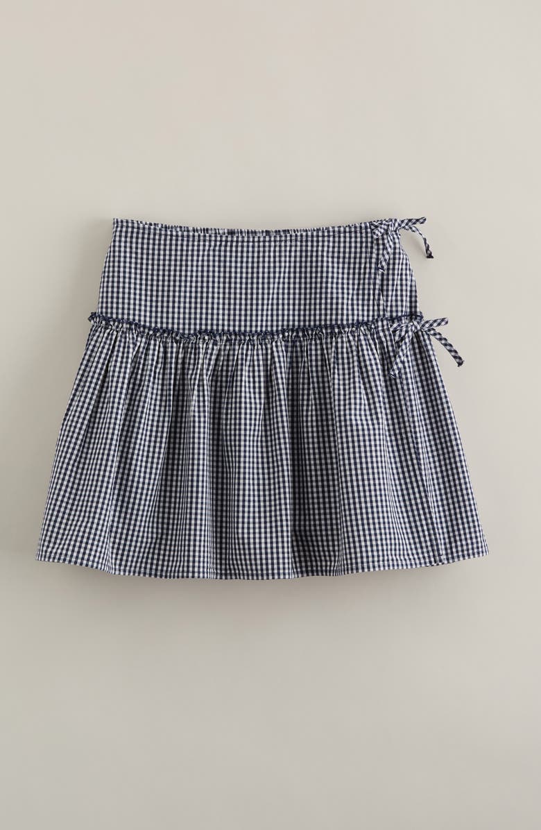 Nordstrom Kids' Gingham Faux Wrap Cotton Skirt, Main, color, Navy Medieval Mini Gingham