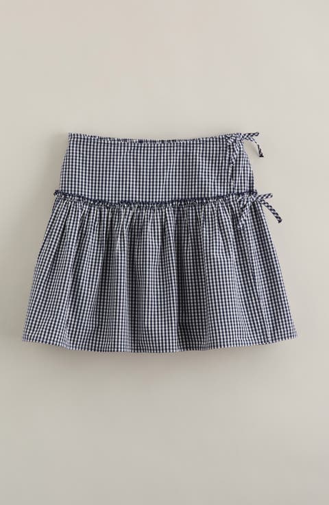 Kids' Gingham Faux Wrap Cotton Skirt (Little Kid)