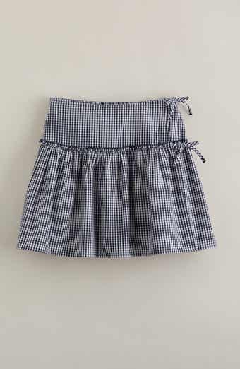Kids' Gingham Faux Wrap Cotton Skirt
